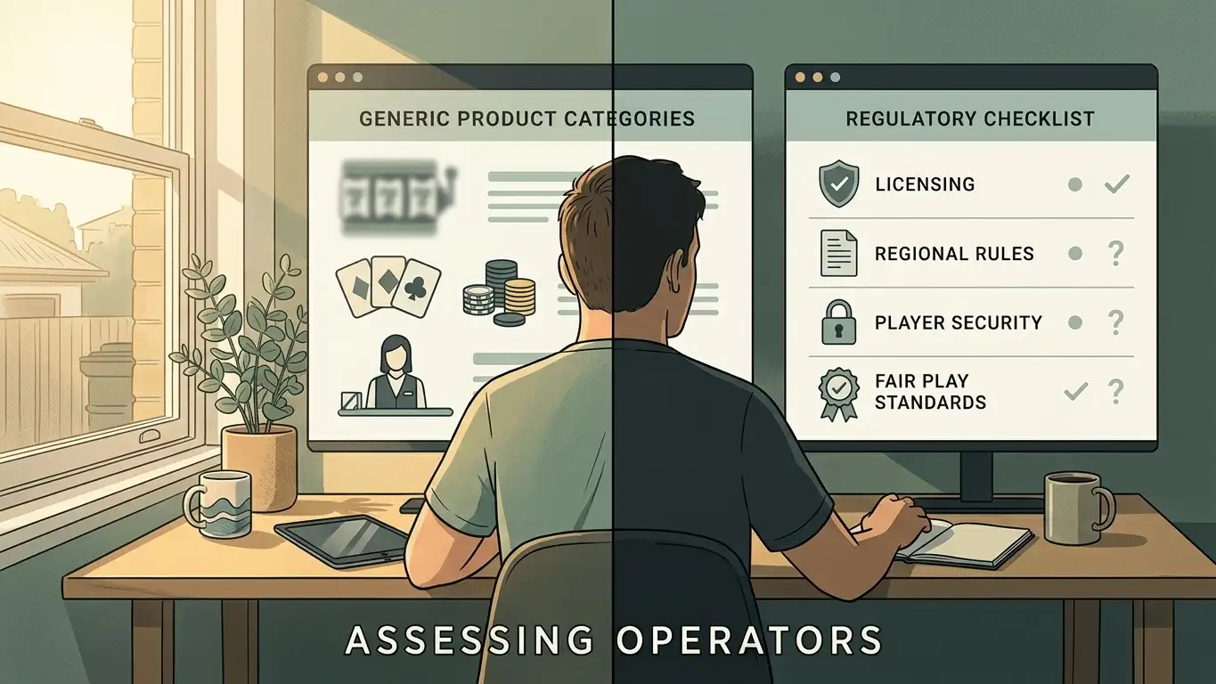 Illustration separating casino product features from an Australian regulatory checklist